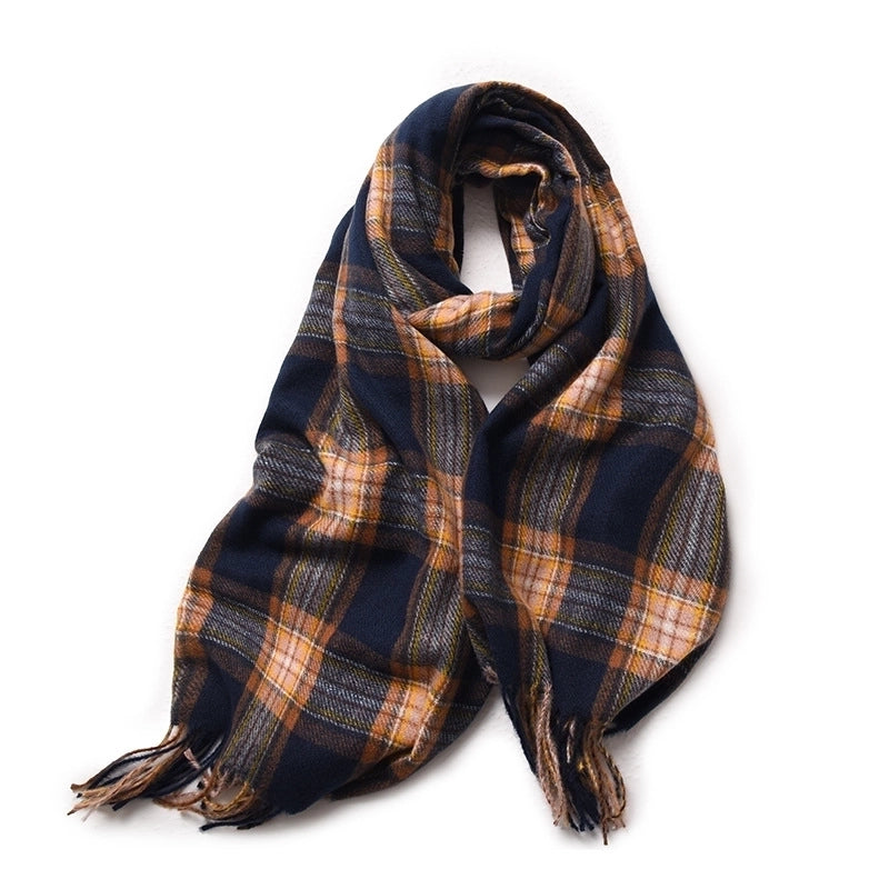 Korean Style Contrast Color Check Retro Artificial Cashmere Scarf Women's Winter Neck Warmer Warm All-matching Fashion Ins Factory