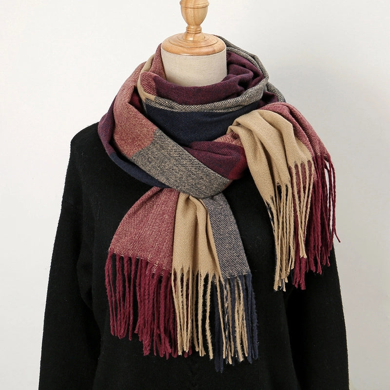 Women's Scarf Winter New Hot Selling Tassel Cashmere Couple Plaid Scarf Bib Shawl