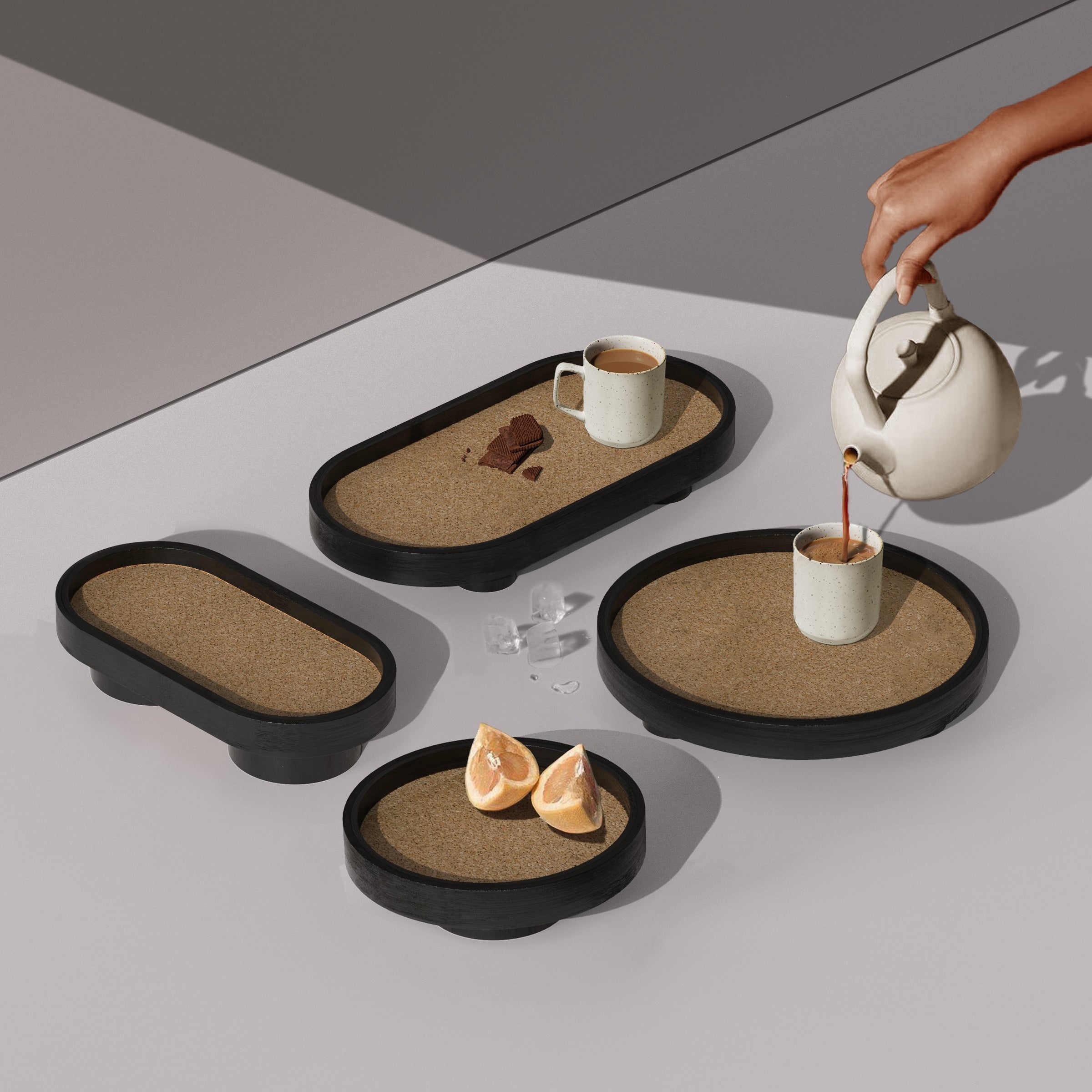 Podium Oval Tray: Handmade Oval Tray for Charcuterie Dressing Table[40cm/16in(W) x 20cm/8in(H) x 5.5cm/2in(D)] Black Edition