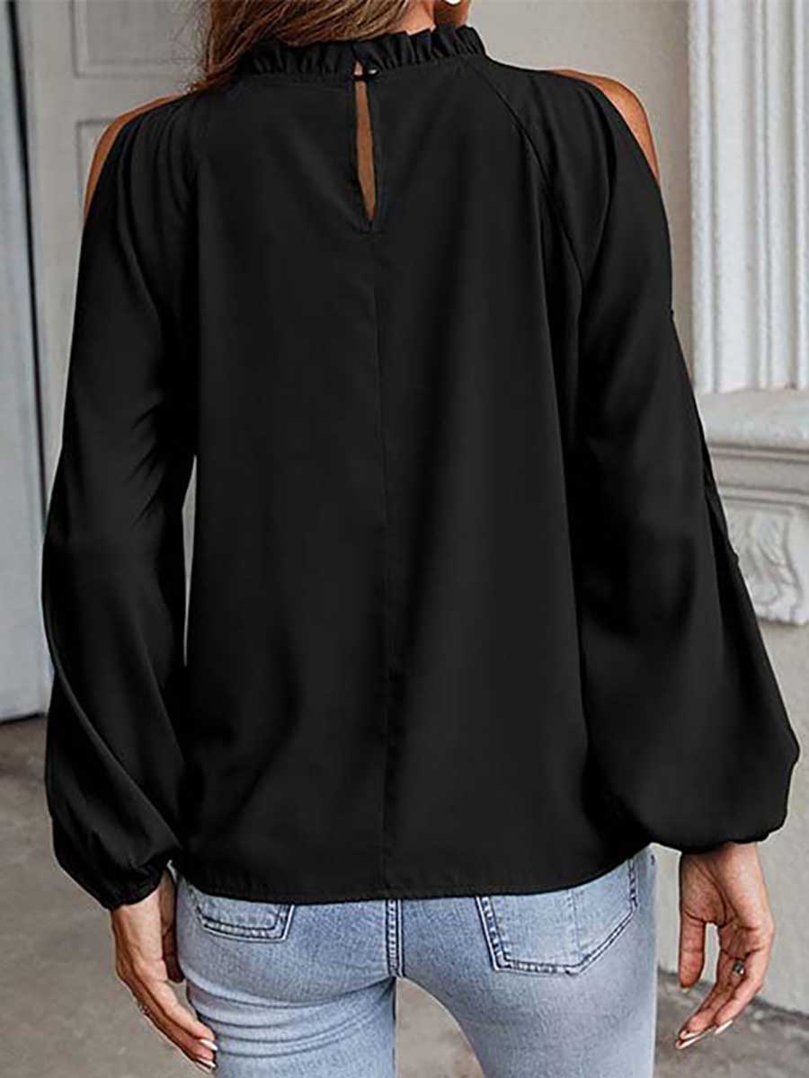 Round neck off-shoulder chiffon shirt