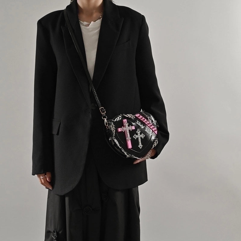 Women's Pu Leather  Heart-shaped Zipper Crossbody Bag