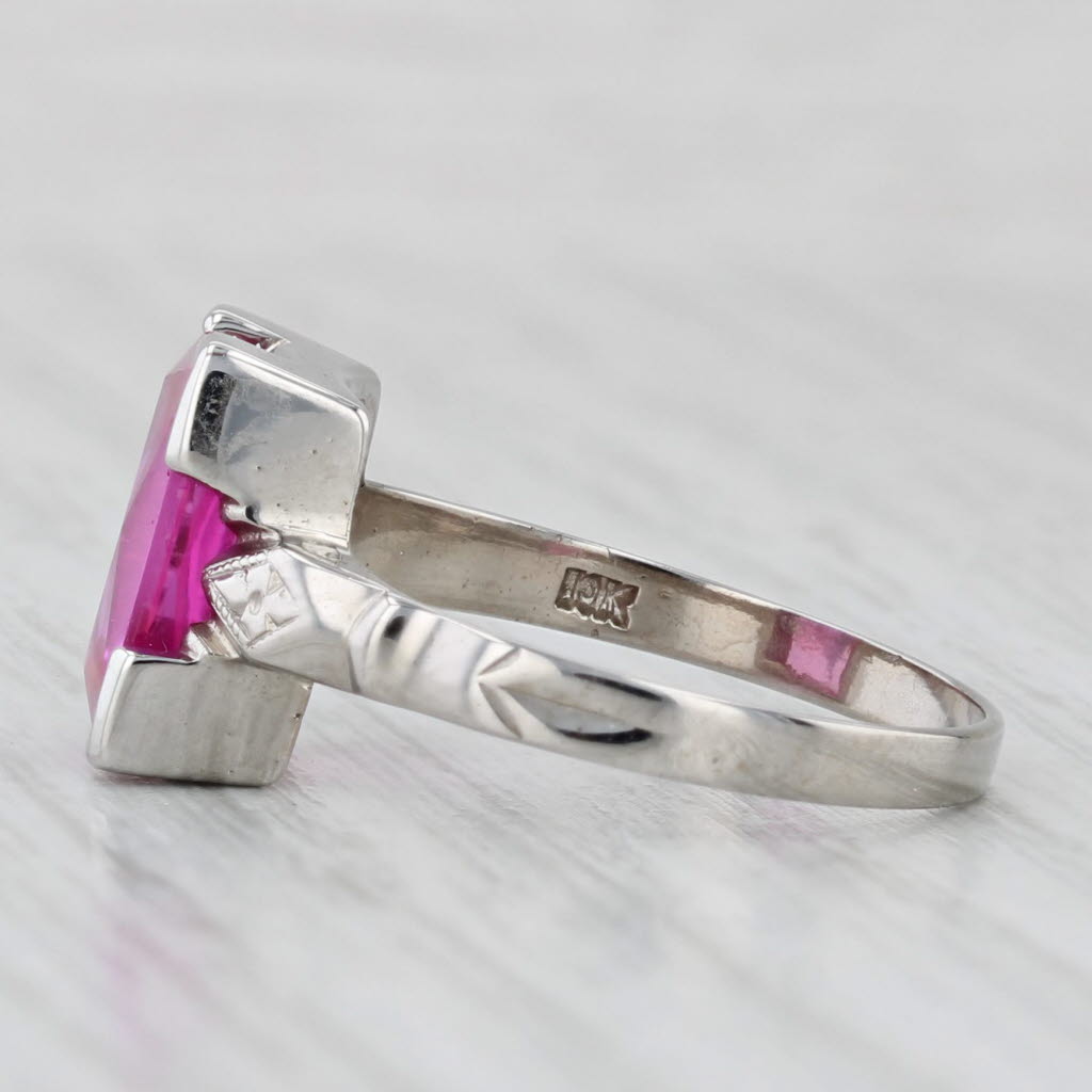 Vintage 3.35ct Lab Created Pink Red Ruby Ring 10k White Gold Size 7.5 Solitaire