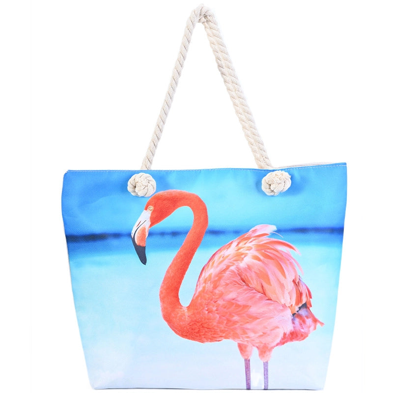 Women's Medium Canvas Flamingo Beach Square Zipper Beach Bag
