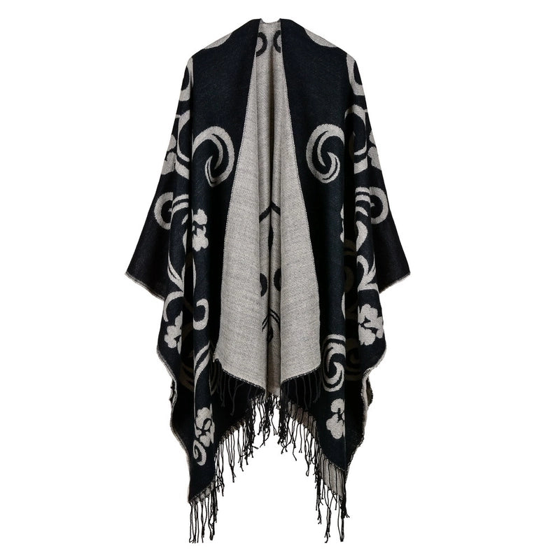 Export Women's Rhombus Tassel Lengthened Hot Selling Imitation Cashmere Shawl Both Sides Available Thickened Cape