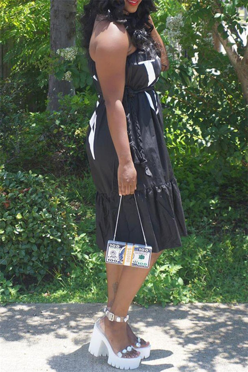 Casual Print Backless Spaghetti Strap Sleeveless Dresses