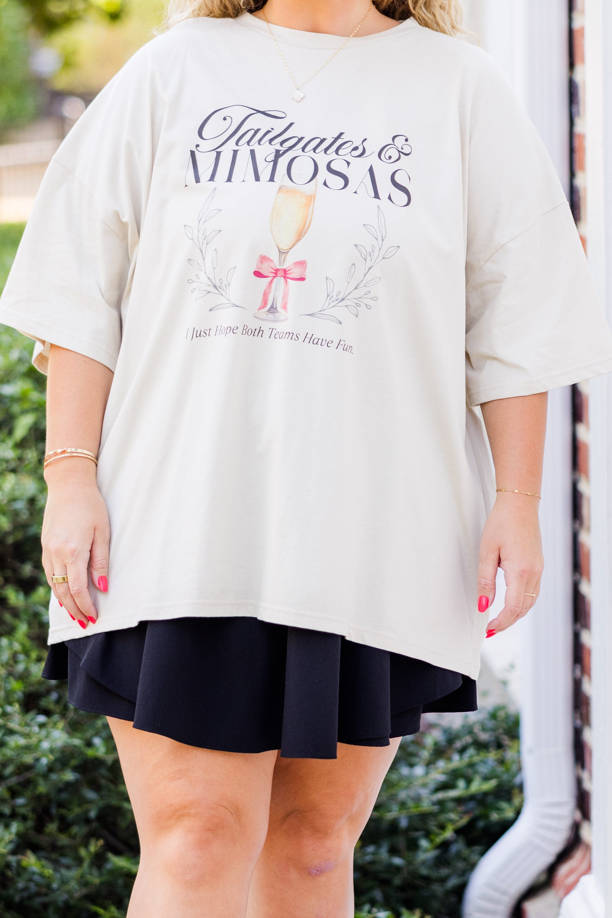 Tailgates & Mimosas Boyfriend Tee. Dust