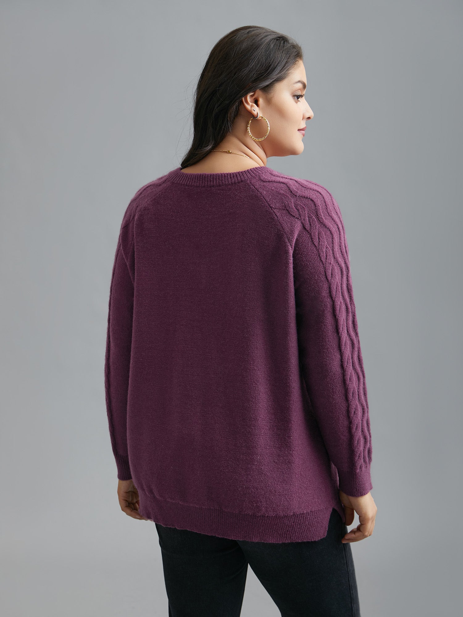 Plain V Neck Cable Knit Pullover