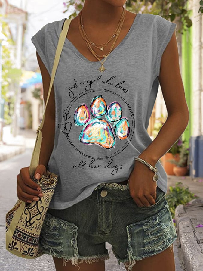Women's Paws Just A Girl Who Loves All Her Dogs Print Sleeveless T-Shirt