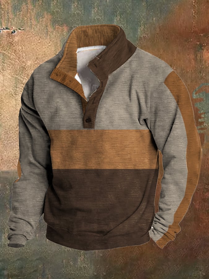 Men's Retro Contrast Half Button Pullover Sweatshirt