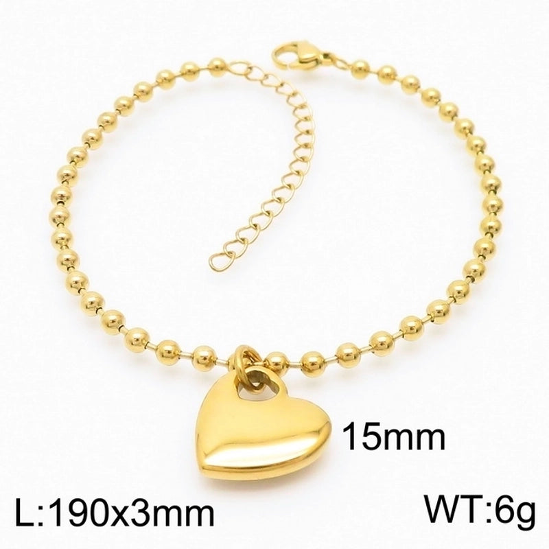 Sweet Heart Shape Stainless Steel 18K Gold Plated Beaded Bracelets Necklace
