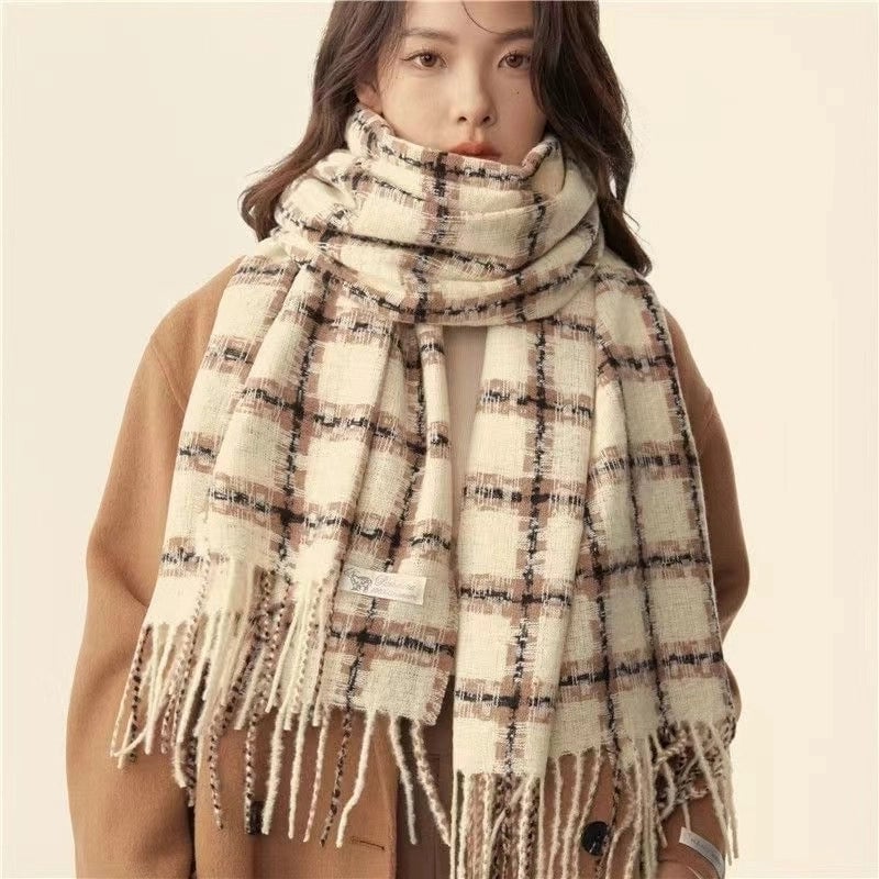 Women's Lady Minimalist Lattice Imitation Cashmere Scarf