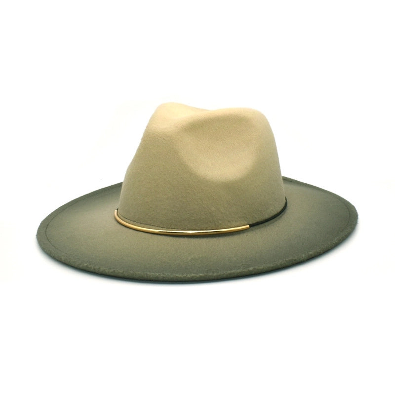 New Woolen Hat Women's Autumn And Winter Flat-brimmed Big-brimmed Hat Couple's Hat Color-changing Retro Jazz Hat Men