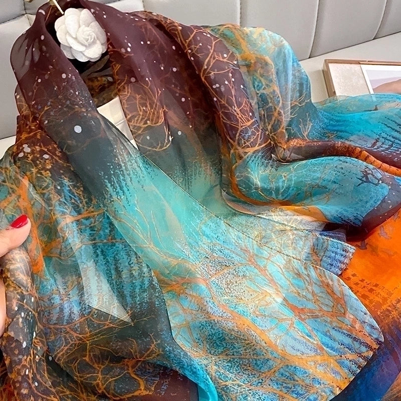 Women's Elegant Color Block Yourou Yarn Silk Scarf