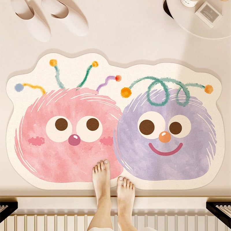 Cartoon Bathroom Mat Absorbent Dirt Resistant Fun Bathroom Door Quick-drying Diatom Mud Mat Toilet Anti-slip Mat