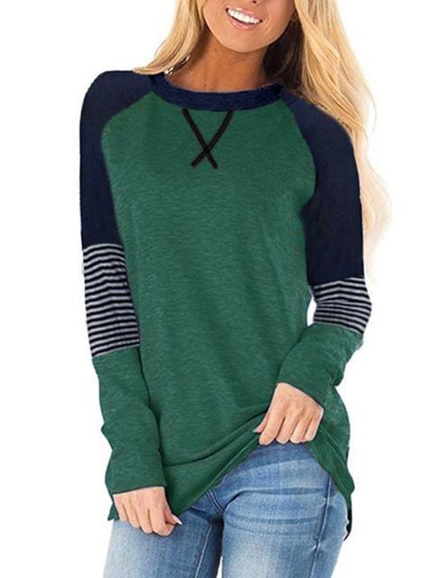 Striped Color Block Casual Tunic Tops