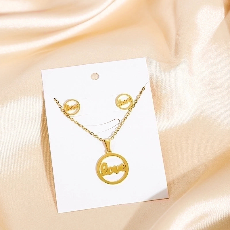 Fashion Cross Leaves Eye Stainless Steel Plating Jewelry Set 2 Pieces