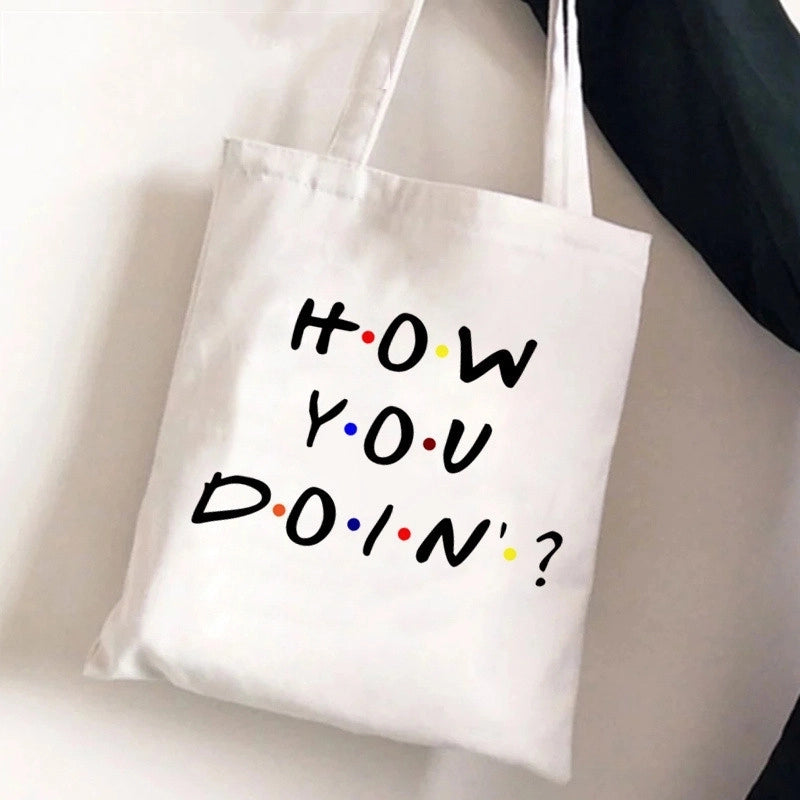 Women's Medium Canvas Human Letter Basic Square Open Canvas Bag