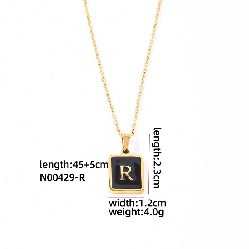 304 Stainless Steel K Gold Plated Minimalist Plating Inlay Letter Rectangle Shell Pendant Necklace