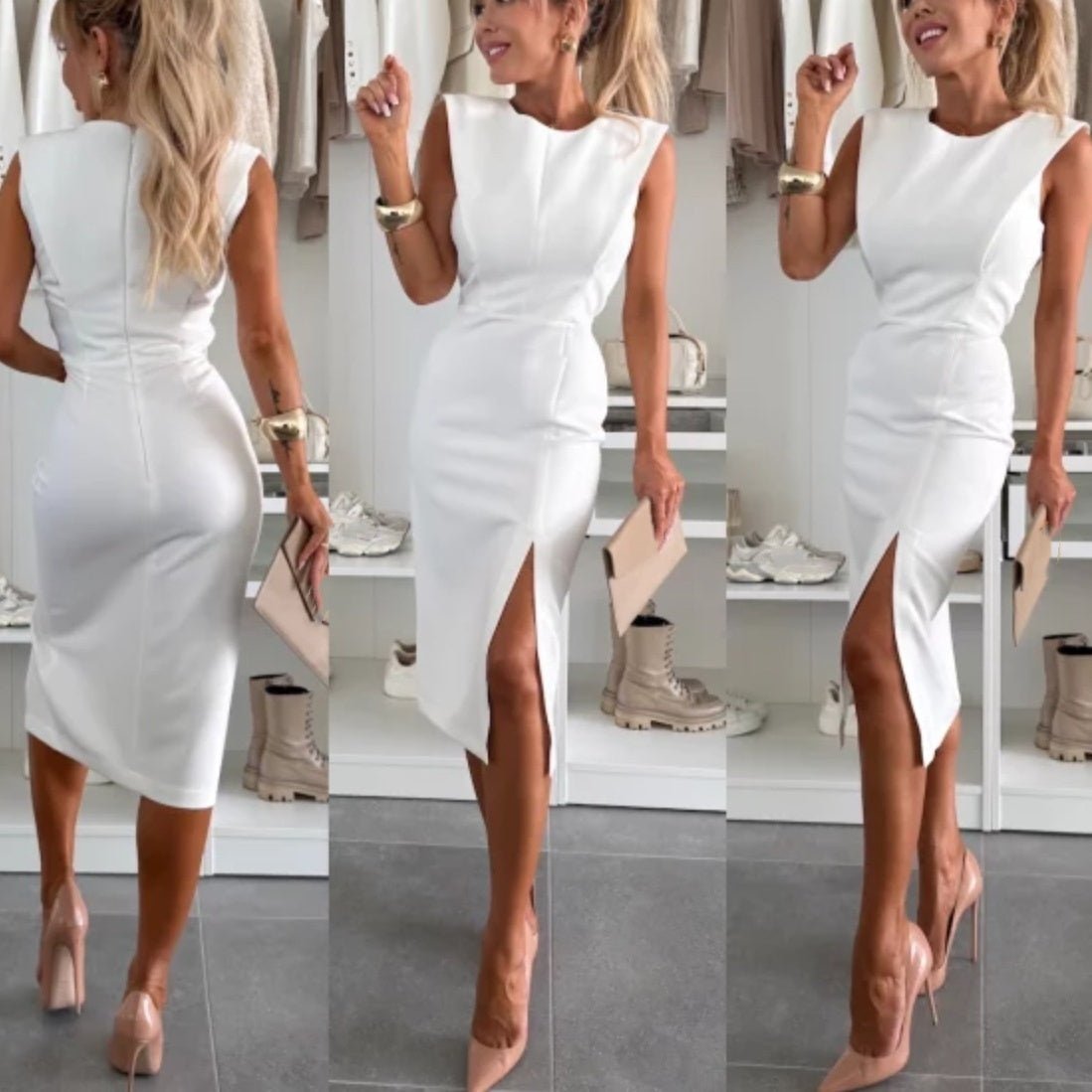 Women’s Sleeveless Bodycon Dress with Slit