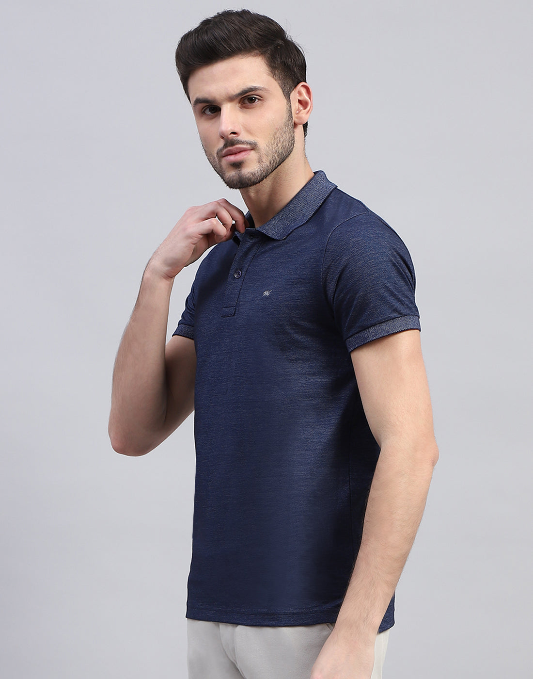 Men Blue Solid Polo Collar Half Sleeve T-Shirt