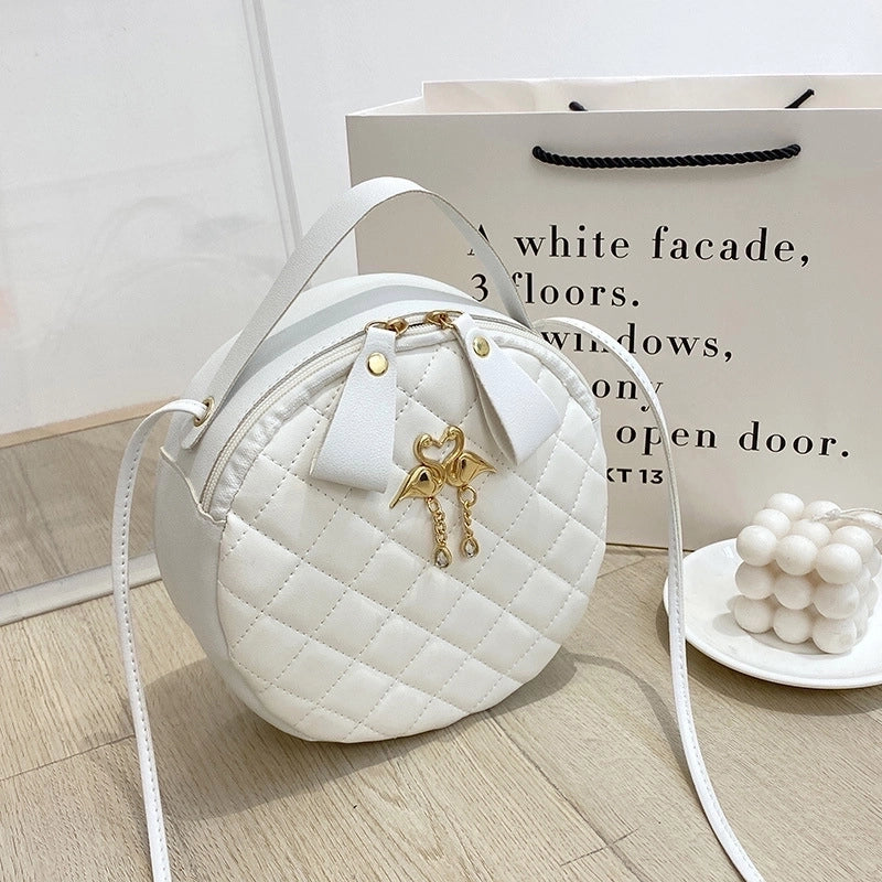 Round Bag Handbag Women's Diamond Pattern Bag Embroidered Small Bag
