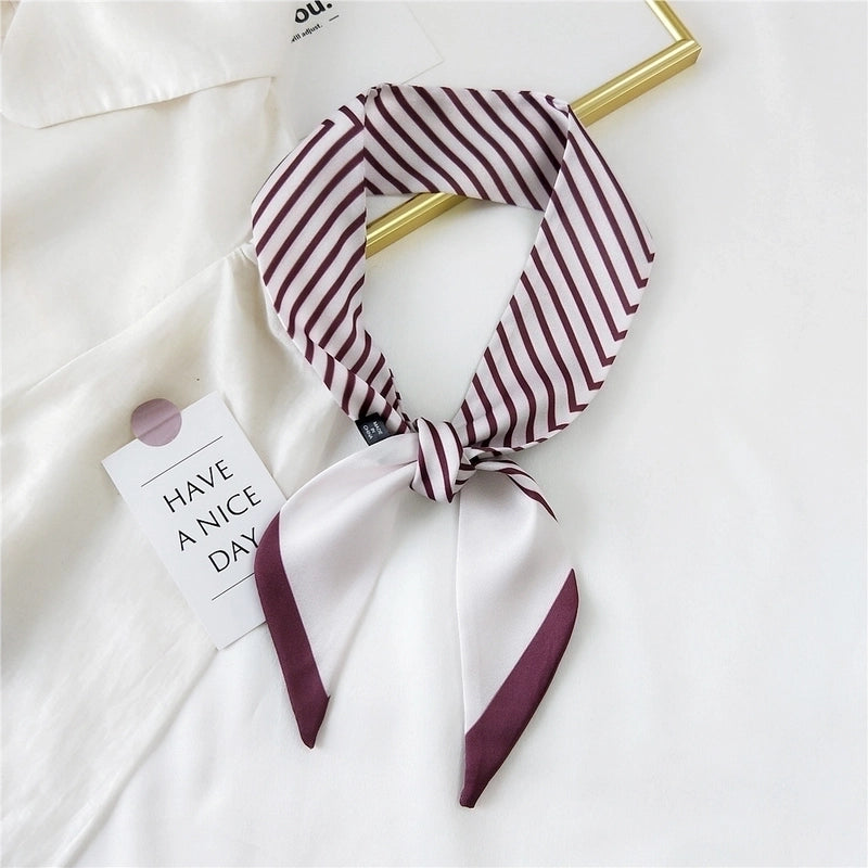 Fashion Streamer Printing Bow Silk Scarf