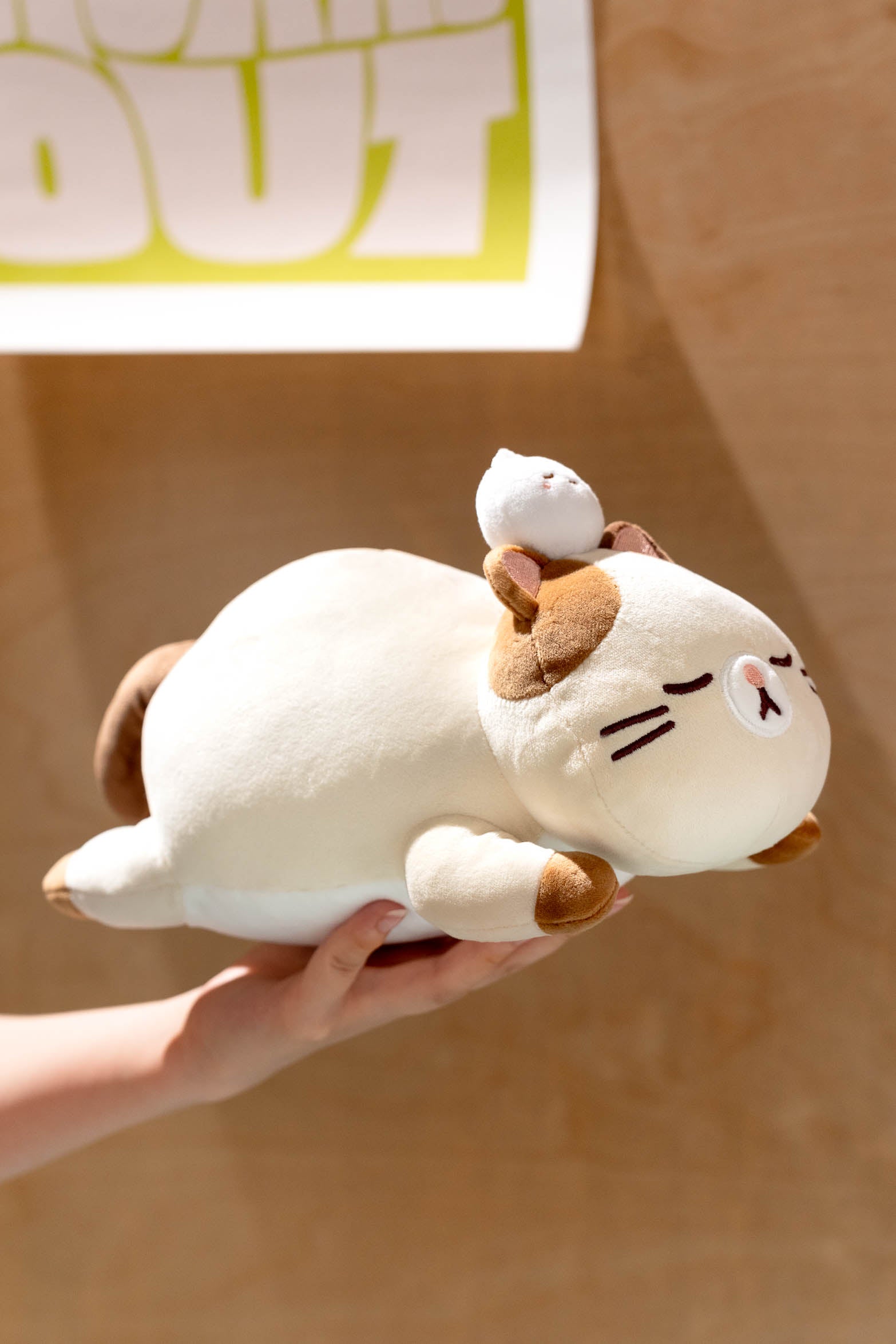 Laying Fat Siamese Cat Mochi Plush