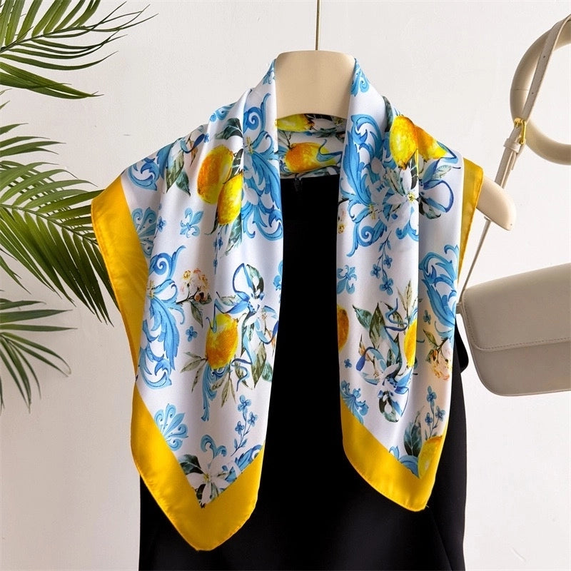Women's Casual Vacation Lemon Flower Satin Printing And Dyeing Printing Dyeing Silk Scarf