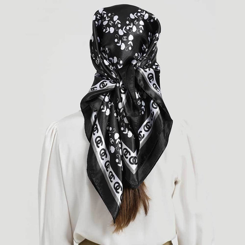 Women's Elegant Letter Plaid Polka Dots Satin Printing Silk Scarf