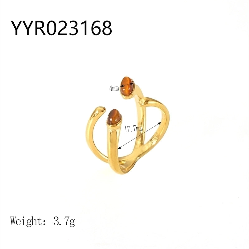 IG Style Retro Geometric 304 Stainless Steel Natural Stone Rhinestones Zircon 18K Gold Plated Polishing Plating Inlay Rings