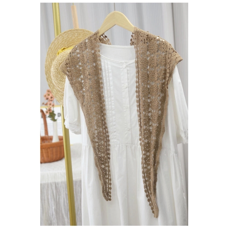 Cotton Handmade Crochet Triangle Scarf Spring And Summer Women's Solid Color Hollow-out Air-conditioning Room Neck Protecting Shawl Dual-purpose Scarf