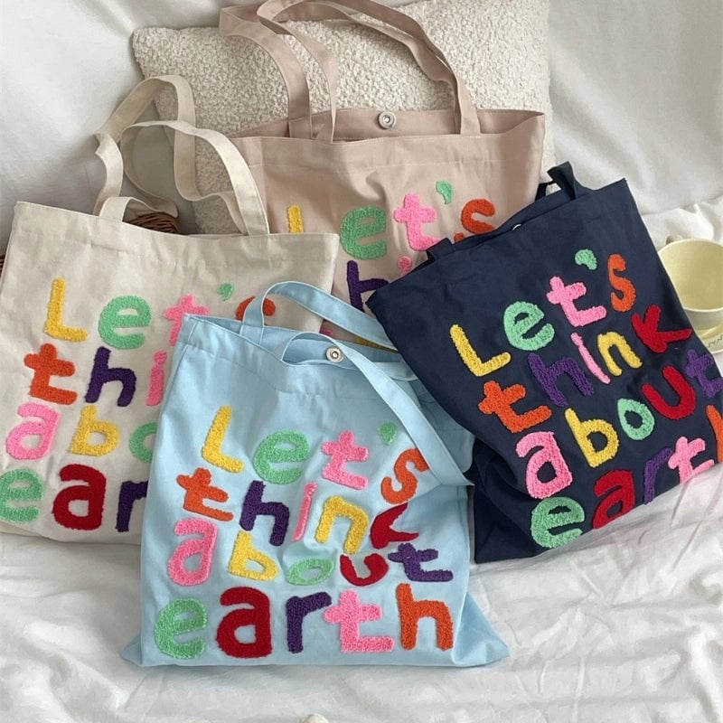 Women's Medium Canvas Letter Basic Classic Style Square Magnetic Buckle Canvas Bag