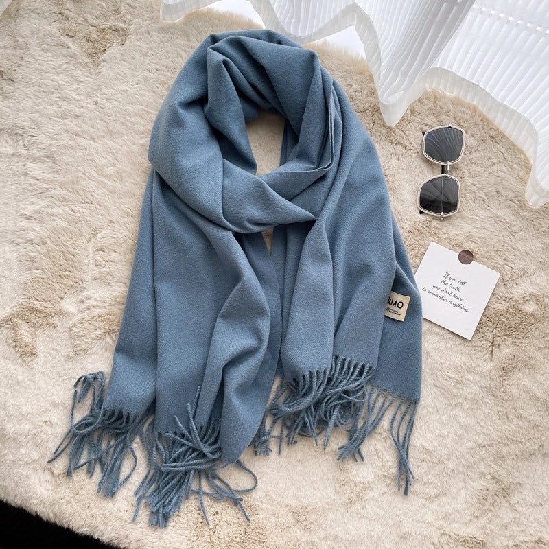 D Cashmere Scarf Solid Color Tassel Shawl Long Couple Warm Imitation Cashmere Scarf Shawl