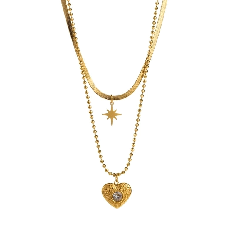 Modern Style Minimalist Solid Color 304 Stainless Steel Rhinestones Inlay Layered Necklaces