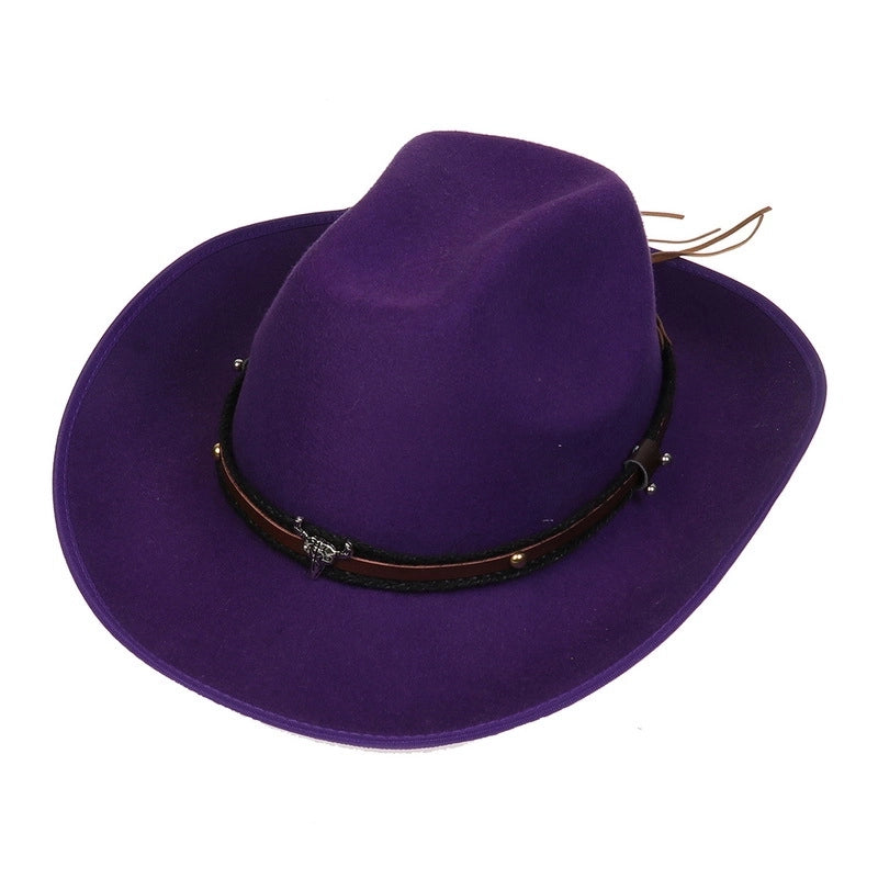 New Woolen Hat Western Denim Top Hat Men And Women Couple Hat Big Brim Curling Felt Hat