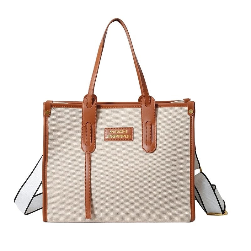 Women's Large Canvas Letter Elegant Square Zipper Tote Bag