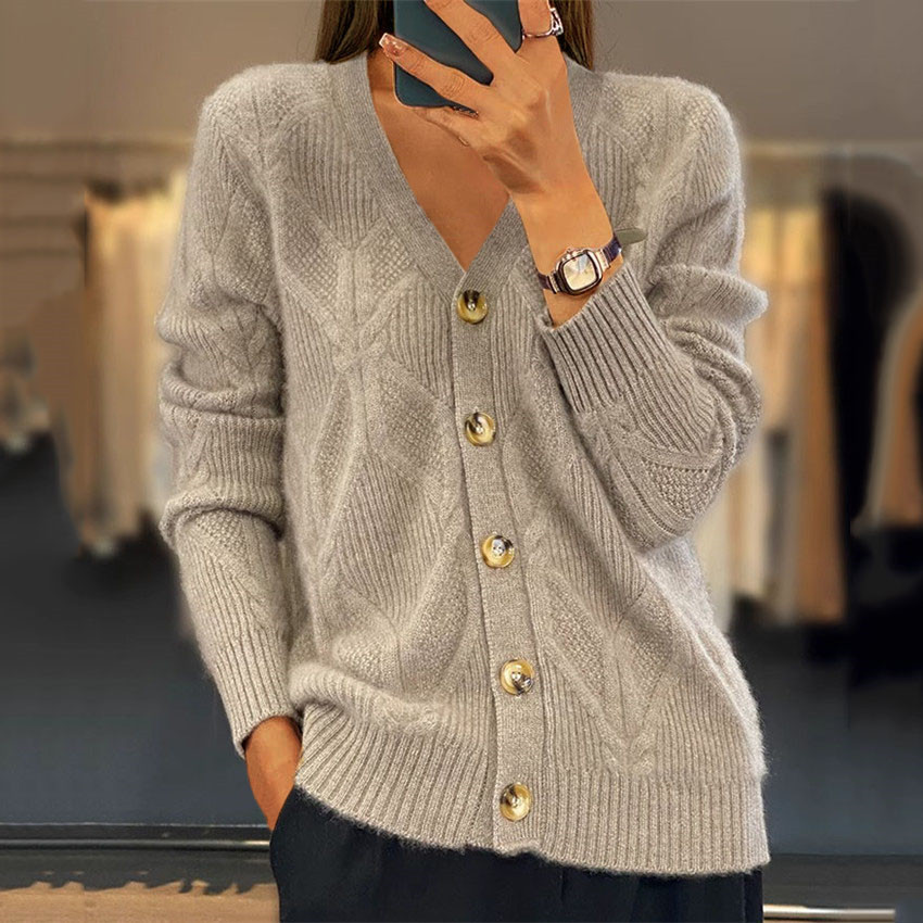 Retro Jacquard V-Neck Buttoned Sweater Cardigan