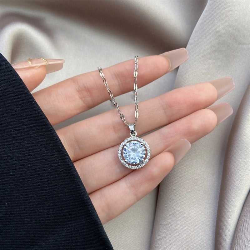 Vintage Style Geometric Stainless Steel Plating Inlay Zircon Pendant Necklace