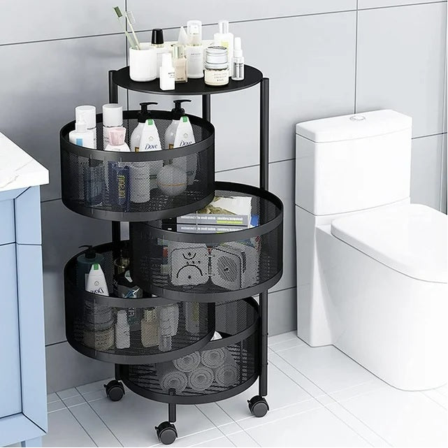 4 Tier 360 Degree Rotating Storage Rack-(5288)Round Black