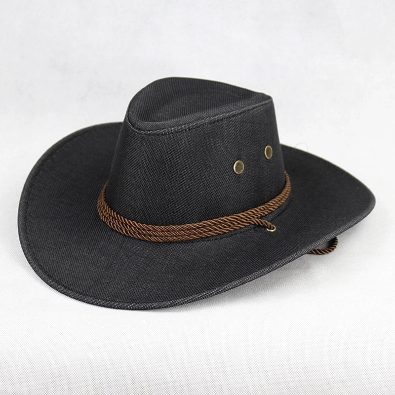 American Western Cowboy Hat Spring And Autumn Leather Men's Mountain Climbing Spanish Women's Sun Big Edge Sun Hat Sunscreen Travel