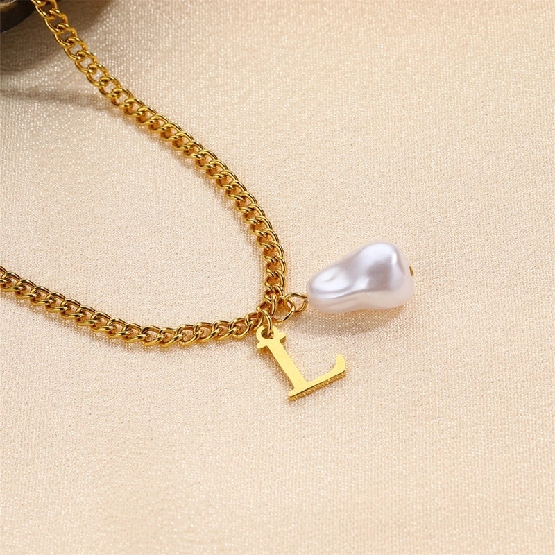 304 Stainless Steel Titanium Steel IG Style Minimalist Pearl Letter Pendant Necklace