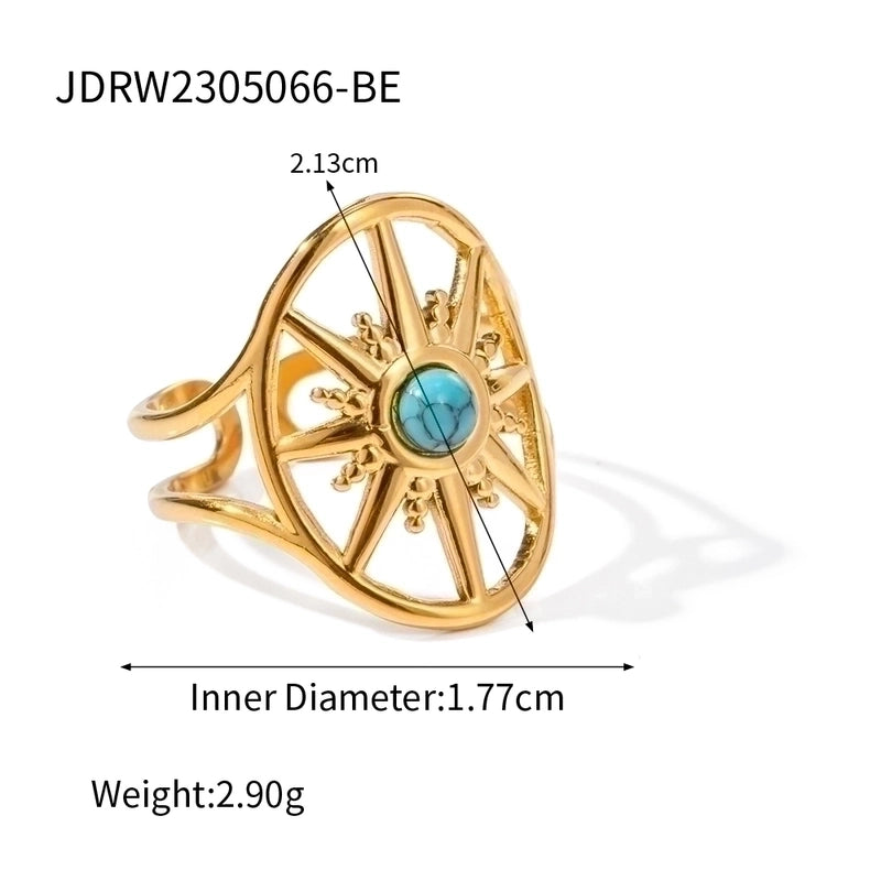 Artistic Geometric 304 Stainless Steel Turquoise Plating Inlay Open Rings