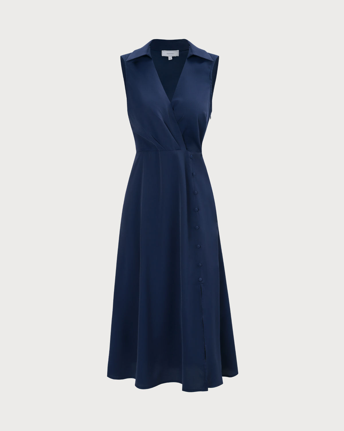 The Navy Collared Ruched Sleeveless Midi Dress