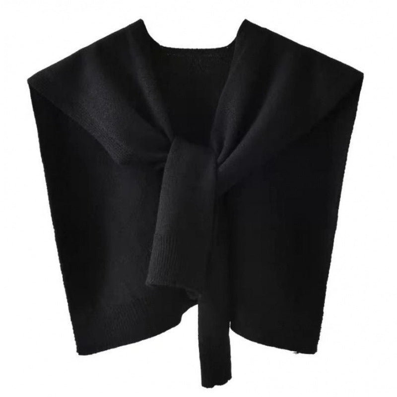 Cored Yarn Knitted Shawl Women's Spring And Autumn Outer Waistcoat Color Shoulder Thin Cardigan Summer Knotted Fake Collar Scarf