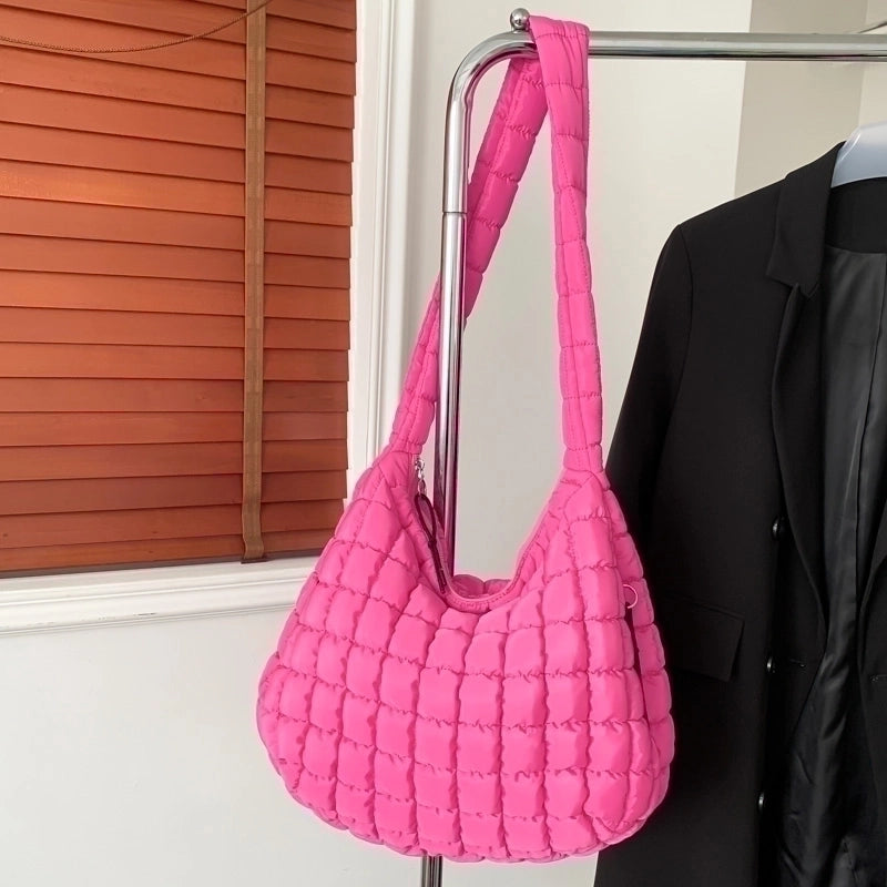 Women's Nylon Plaid Classic Style Sewing Thread Square Zipper Shoulder Bag