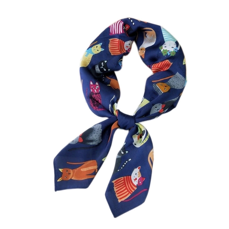 Women's Sweet Color Block Satin Printing Silk Scarves