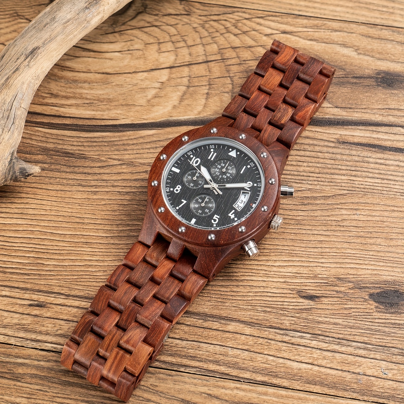 Natural Red Sandalwood Multifunctional Men's Quartz Wooden Watch
