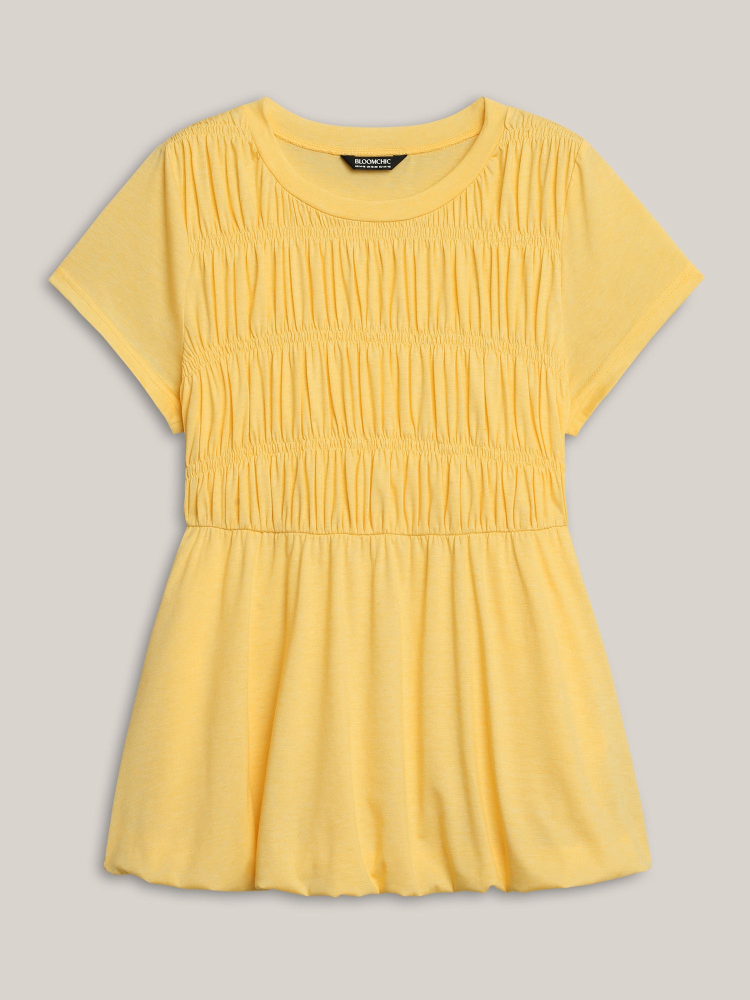 Shirred Pleated Plain Knit Top