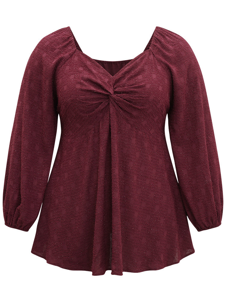 Solid Glitter Twist Front Gathered Blouse