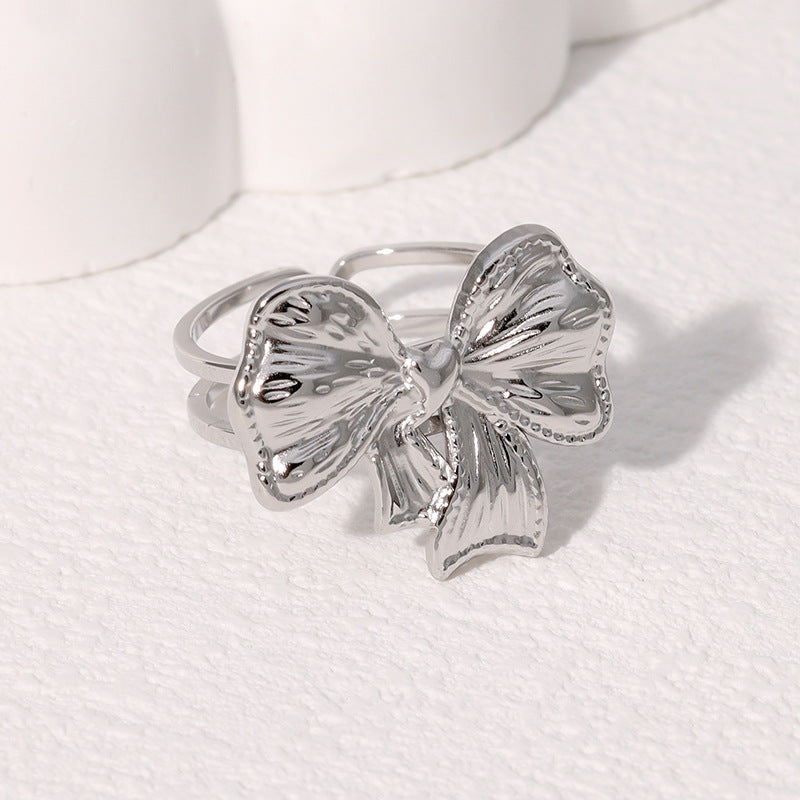 Simple And Versatile Open Ring Bow French Niche Stainless Steel Ring